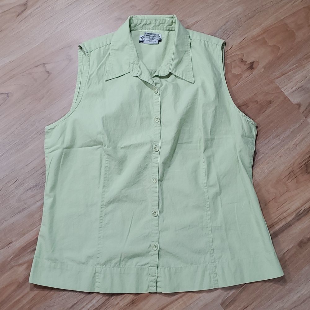🔺️Columbia Lime Green Collared Button Sleeveless Shirt Large
